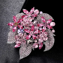 zlxgirl Bridal Flower Brooches Jewelry Perfect Pink Green Rhinestone Crystal Hijab Pins Brand Women's Party pendant Bijoux