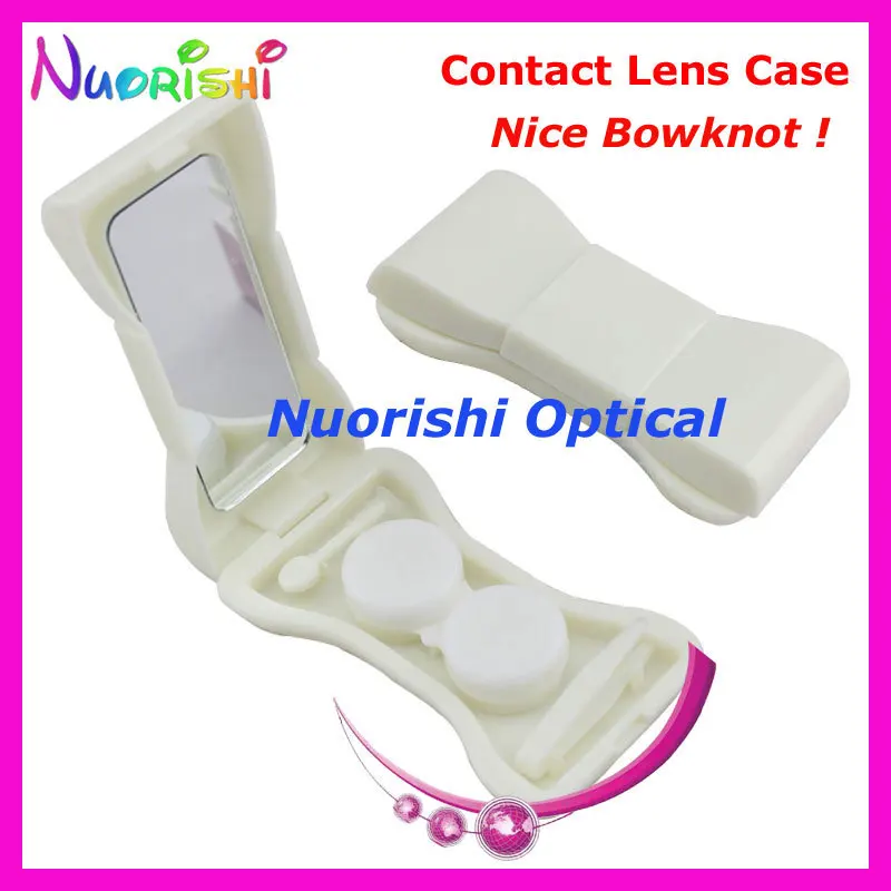 Free Shipping 10pcs nice Bowknot Contact Lens Mate Case with Mirror C500 contact lens case