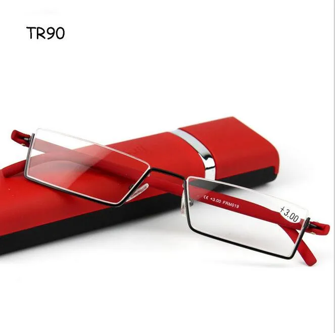 TR-90 Half Metal  Frame Brush Pot Reading Glasses Women Men Eyewear Tendy Presbypic Eyeglasses Slim Portable Black/Red