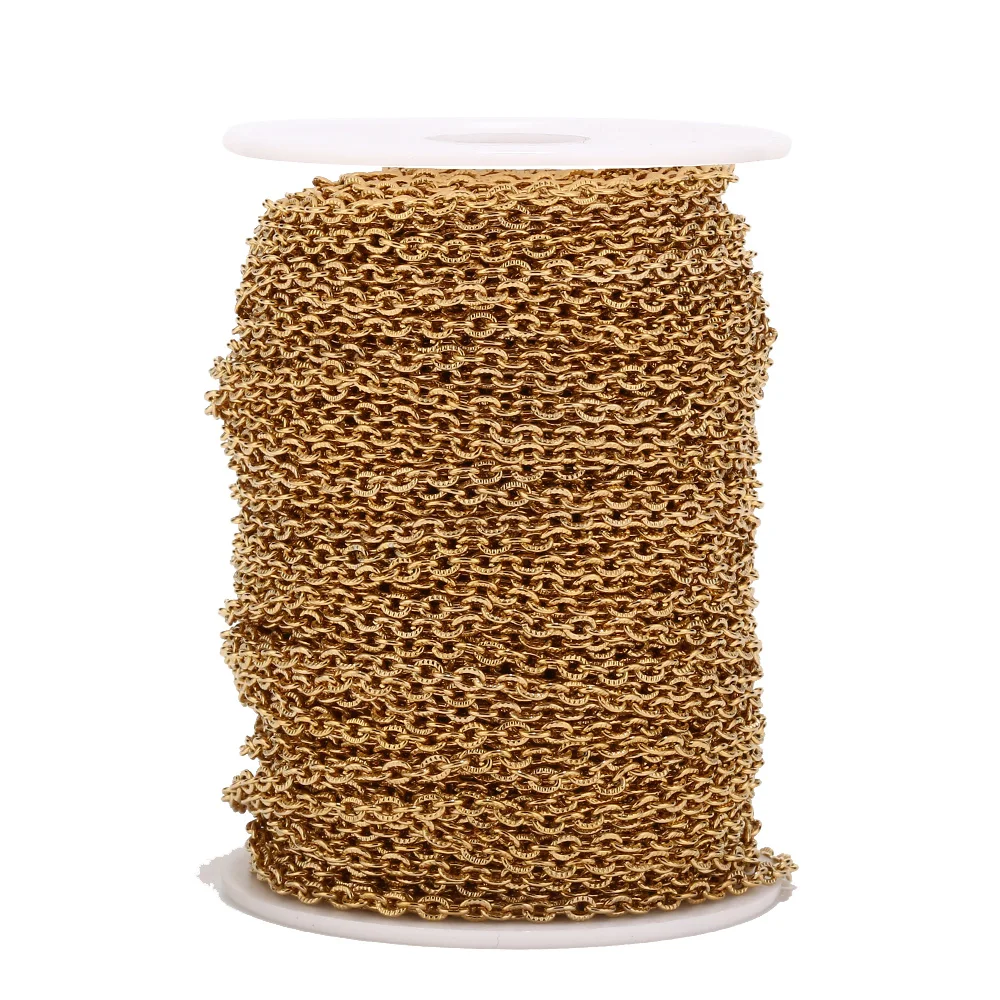 1 meters 3mm Gold Stainless Steel Flat Cable Link Chains Spool Jewelry Cross Chain Bulk for Necklace Bracelet  DIY Making