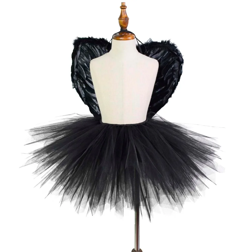 Black Fluffy Tutu Skirt with Wings Girls Cosplay Party Costume Unique TUTUS Kids Halloween Costume Photo Props