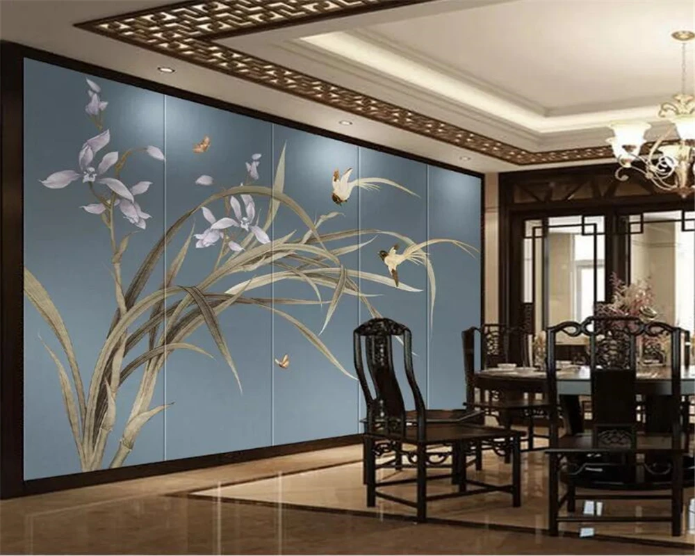 

Custom 3D photo wallpaper modern orchid flower bird wall painting wallpaper living room sofa TV background wallpaper