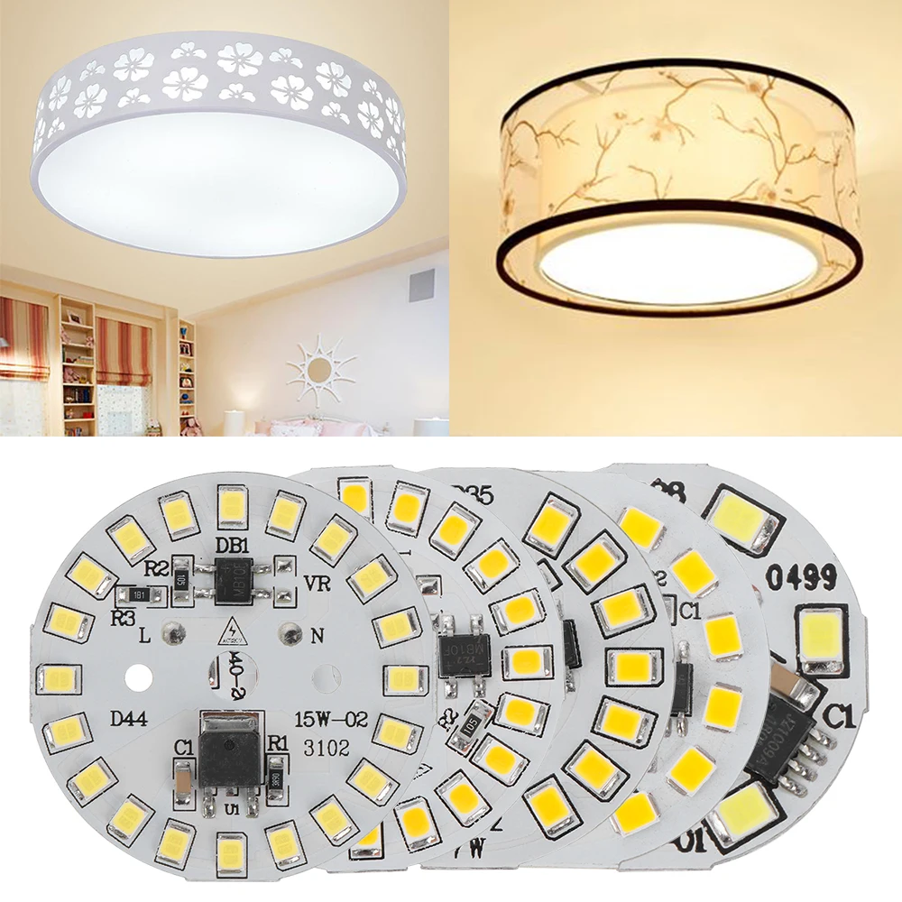 1Pc Round 220-240V LED Chip SMD for Bulb Warm White Light Plate Bulb Lamp Bean Aluminum AC220V LED Chip 15W 12W 9W 7W 6W 5W 3W