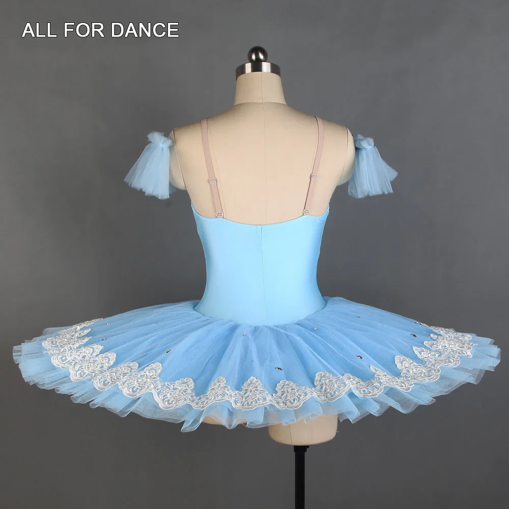 Costume de danse de ballet pré-professionnel, corsage en spandex bleu, garniture blanche, tutu pansement ballerine, BLL122, tout pour la danse, nouveau