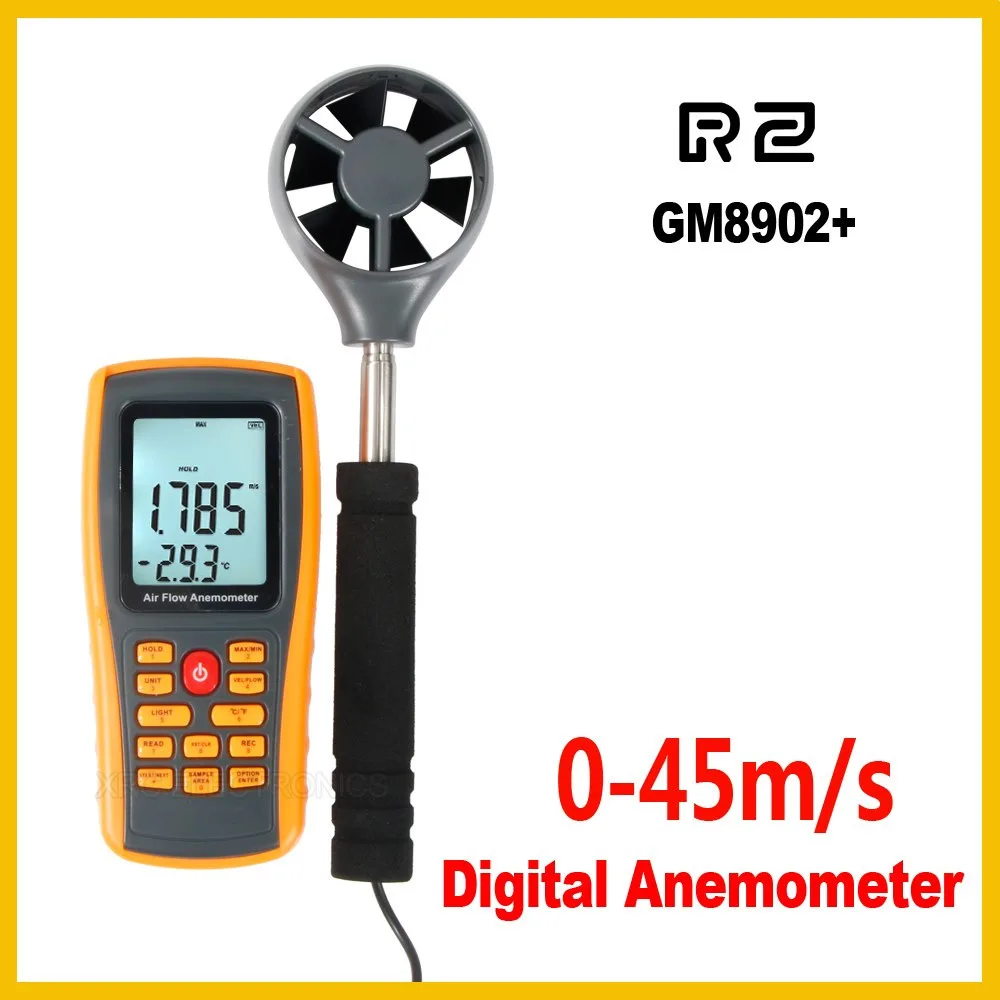Anemômetro Digital de Fluxo ar Instrumento Medidor Velocidade do Vento Medidor de Temperatura Display Lcd Medida Digital 45 m s Gm8902 +