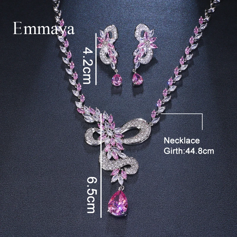 Emmaya Brand Fashion Water Drop Shape AAA Cubic Zircon Three Colors Crystal Earrings Necklace Set For Women Bride Jewelry Gift