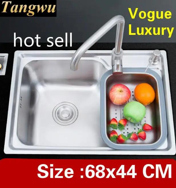 

Free shipping Apartment luxury kitchen single trough sink wash vegetables vogue 304 stainless steel standard hot sell 68x44 CM