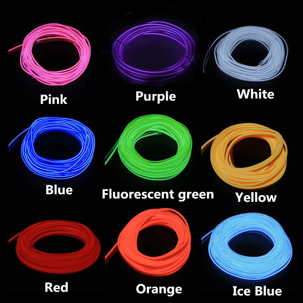 EL Wire 3V Battery Flexible led Light strip Tube waterproof Car Party Clothing Wedding el wire + converter Flexible Neon Light