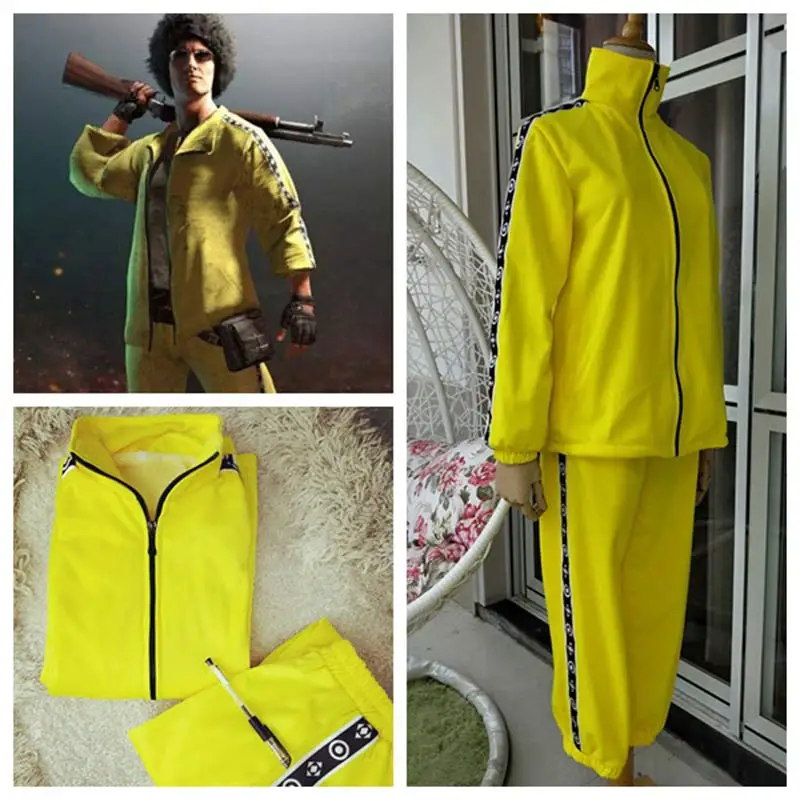 PUBG Game Playerunknown\'s Battlegrounds Cosplay Costume Small Yellow Chicken Eat Yellow Clothes Group Sports Top + Pants Suit