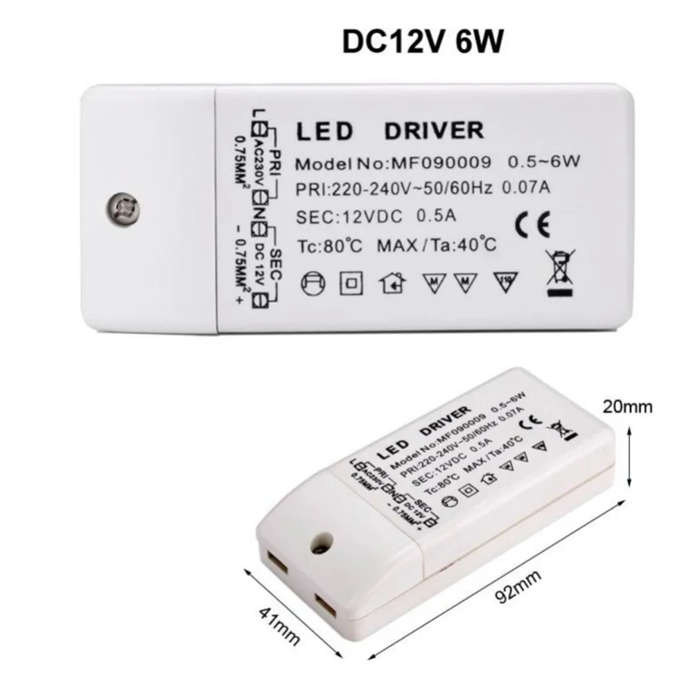 Adaptador de transformador LED de 12v, salida de CC, 6w, 12w, 18w, 30w, 50w, cubierta de plástico de 220v a 12v para bombilla Mr11 Mr16