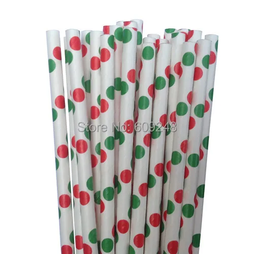 100 Pcs Mixed Colors Colorful Biodegradable Vintage Party Decorations Multi Green Red Polka Dot  Christmas Paper Straws