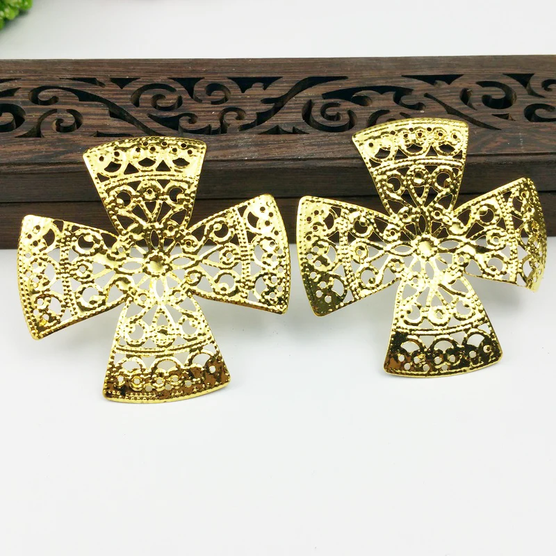 20pcs 51mm Metal Hair Accessory settings   /rhodium Palace shaking Flower Pattern cosplay accessories