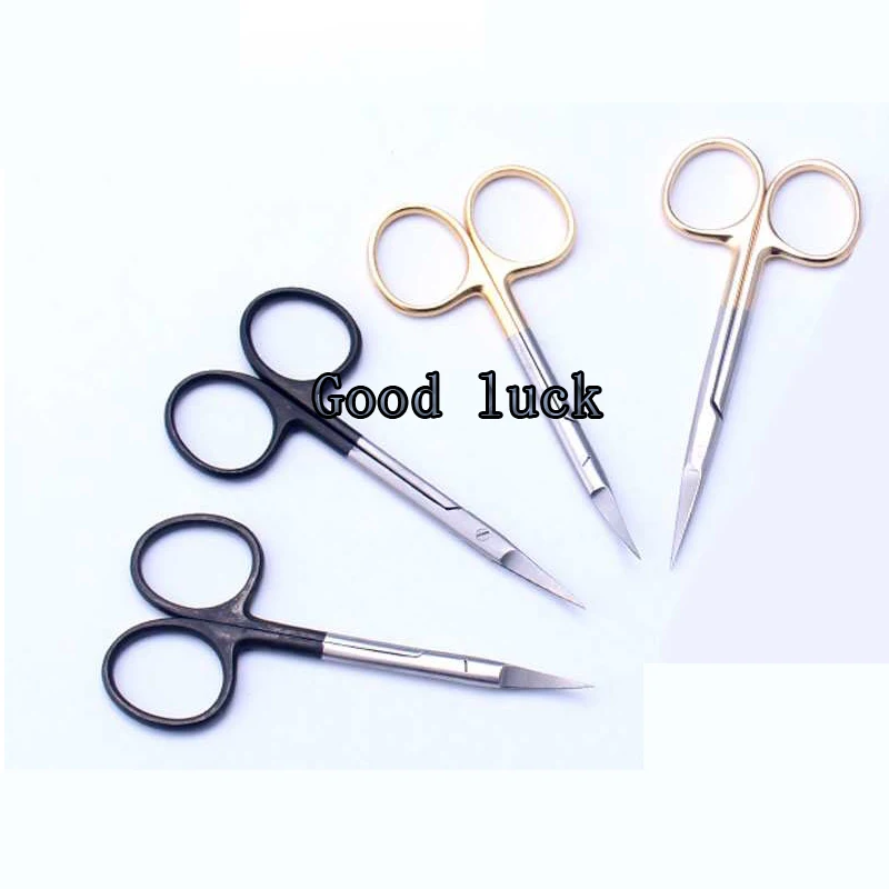 9.5 Cm Bocht Hoofd Gewone Goedkope Oog Schaar Schoonheid Schaar Cut Tissue Schaar Tool Goud Zwart 2 Kleuren Voor Gekozen