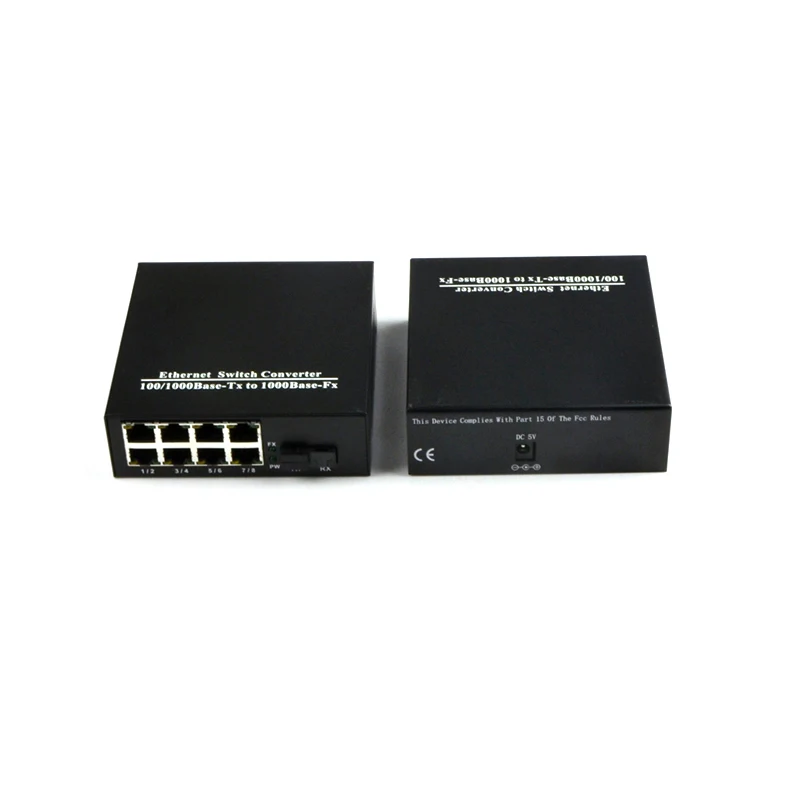 1Pair 1 SC interface and 8 ports RJ45 ethernet swltch converter 1000M Single Fiber 20KM fiber optic Receiver