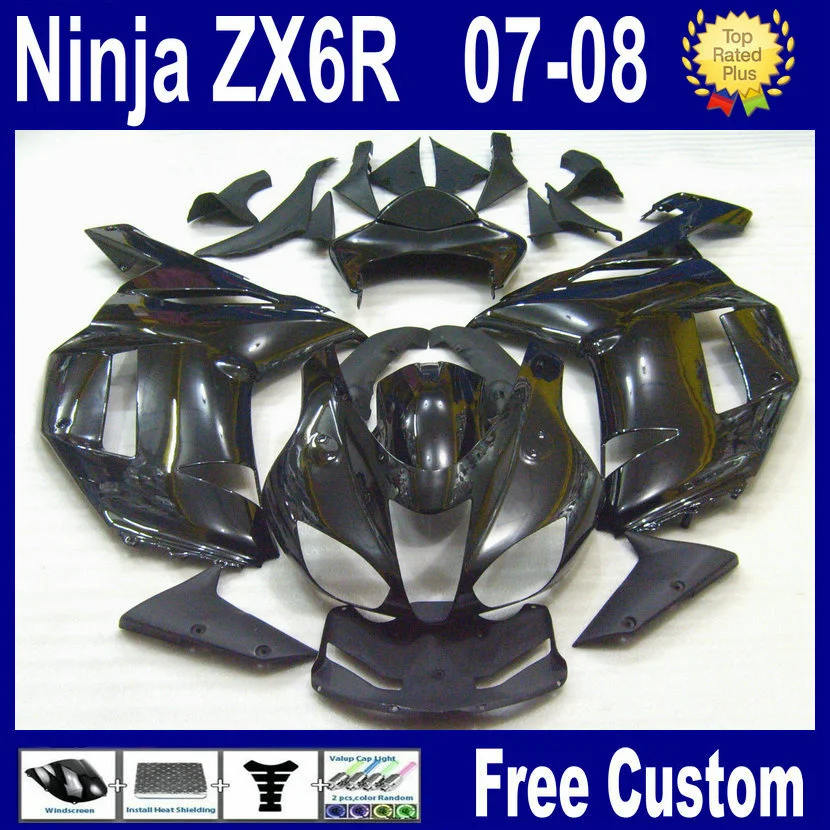 7gifts Customize free fairing kit for kawasaki ninja ZX6R 2007 ZX 6R 636 2008 ZX-6R 07 08 gloss black aftermarket bodywork fairi