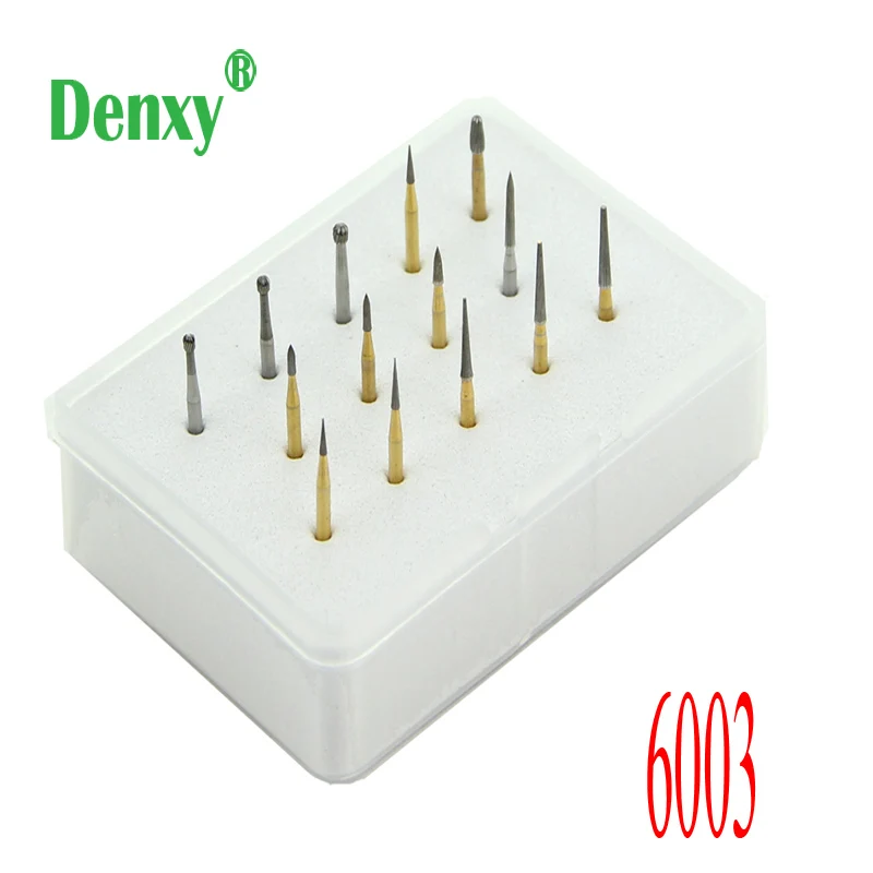 Denxy 14pcs/box #6003 Dental Diamond Burs New Dental Diamond Burs Set  Abutment Polishing Kit TC trimming&finishing bur ,FG