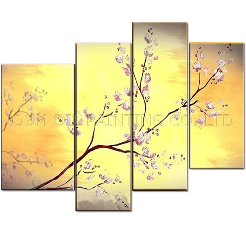 

China Artist Handmade Golden Colors Abstract Flower Plum Blossom Oil Painting on Canvas Beautiful Wintersweet Flower Painting