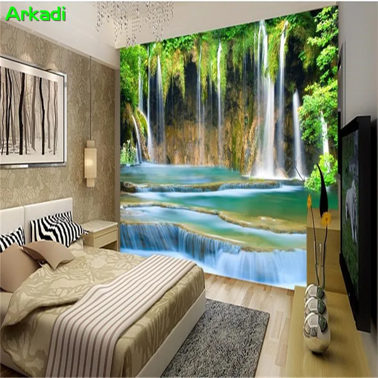 Nature Landscape Waterfall Background Wall Paper Simple Modern Living Room TV Wallpaper 3d Three-dimensional Warm Bedroom Mural