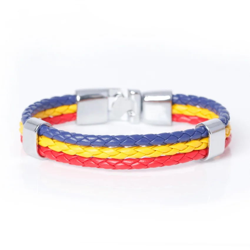 TYO New Fashion Braided Surfer Bandage National Spain Flag Leather Bracelets Trendy Sporty Friendship Bangles For Men Women