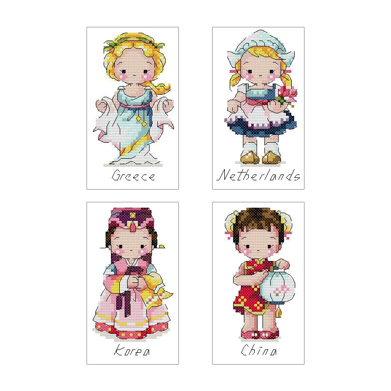 Bookmarks Cross Stitch Kits Counted Cross-stitching Needlewrok Japanese Girls China India Korea Embroidery Set Cartoon DIY