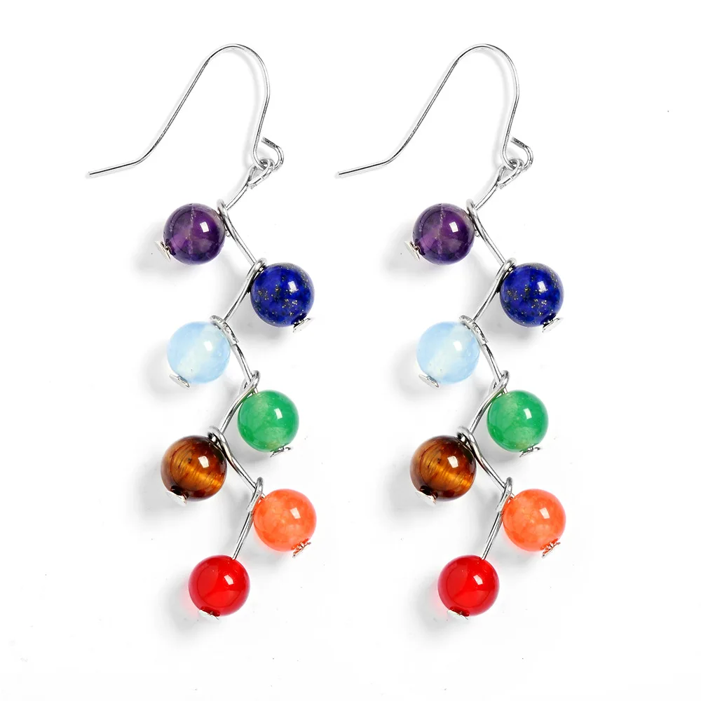 Natural Stone Yoga 7 Chakra 6mm Beads Earrings Reiki Healing Balance Beads Earrings for Women