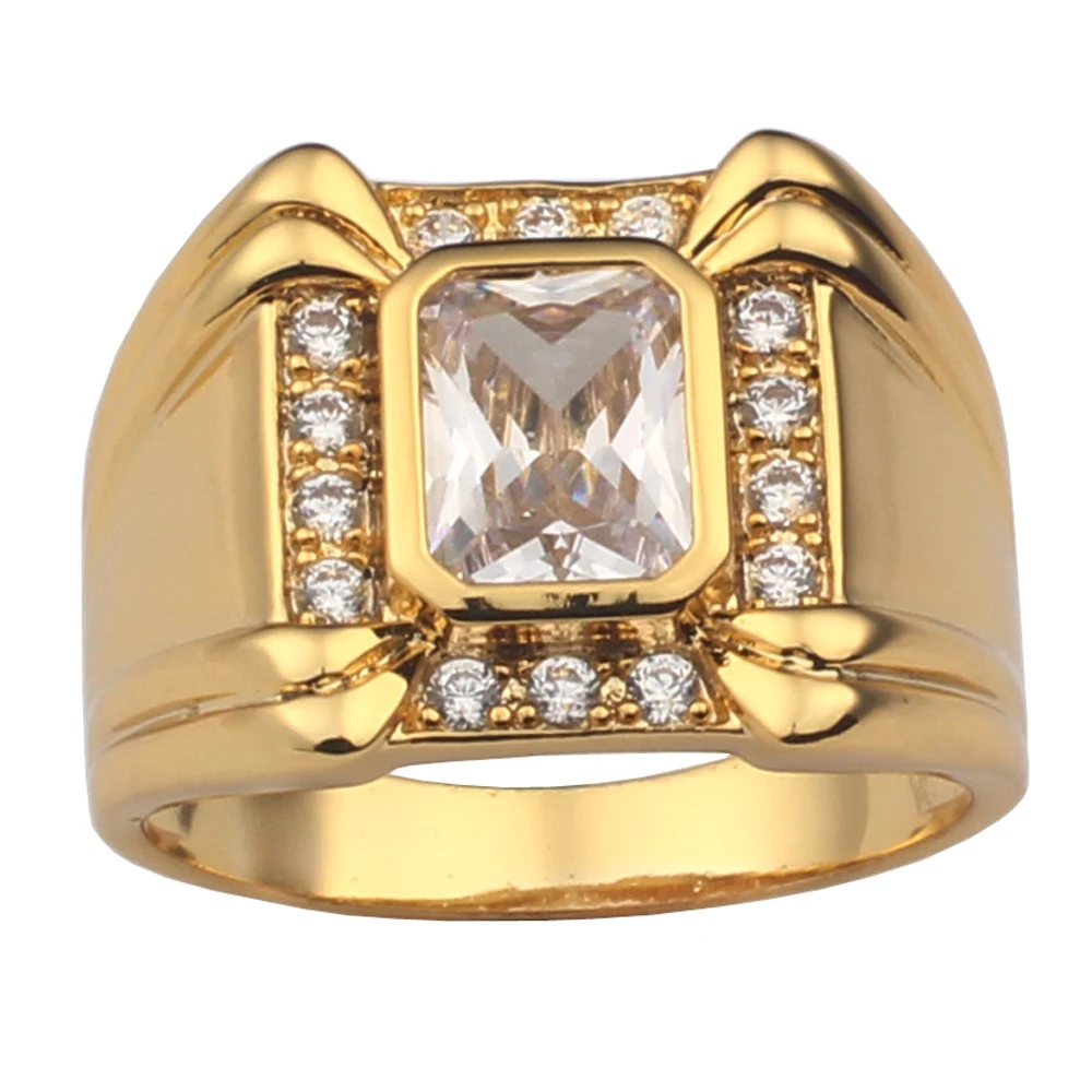 Fashion Jewelry Men Gold Color Ring 4-claw Design Face 7x9mm Oblong Cut Stone R128J Size 10 11 12 13