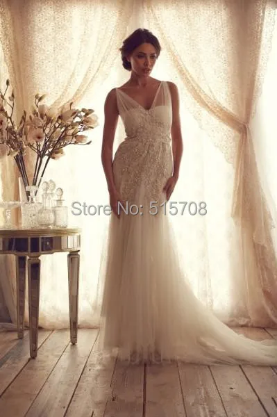 Mermaid Wedding Dresses Sheer Straps Backless Beaded Lace Appliqued Sweep Train Garden Bridal Gowns 2015