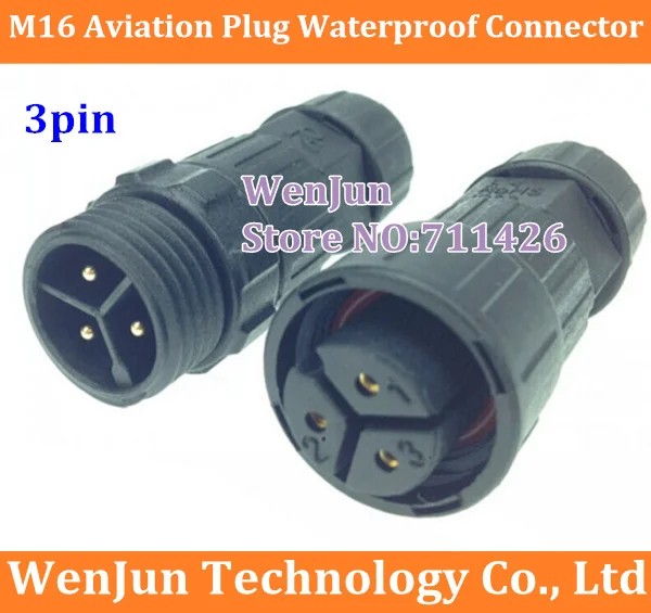 

50pcs Free Shipping M16 3pin 3P Aviation Plug, Welding type M16 3core Female + Male cable connector Waterproof connector