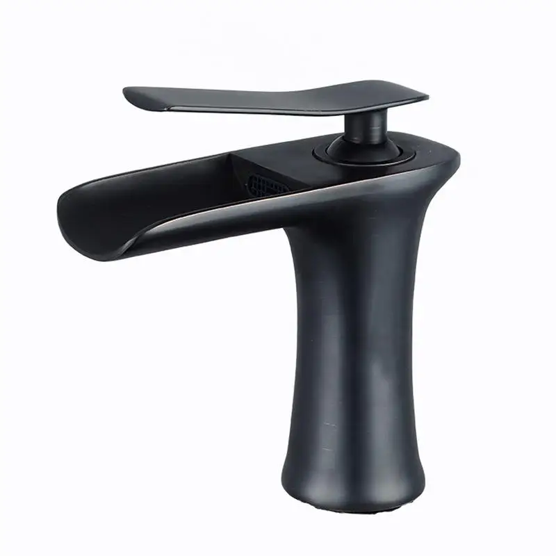 

Basin Faucet Waterfall Hot And Cold Water Faucet All Copper Nordic Black Waterfall Mixer Taps Bathroom Sink Faucets