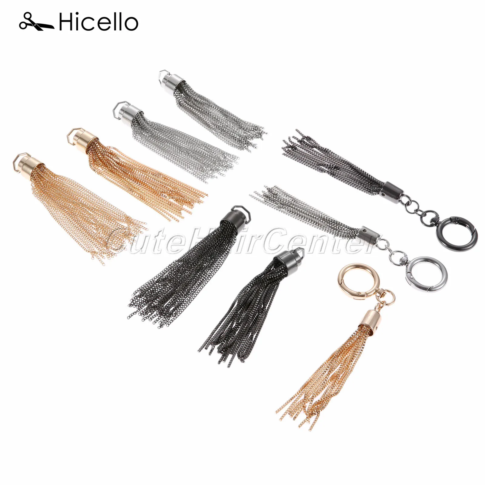 Metal Chain Tassel Pendant Bag Decoration Handbag Ornament Spring coil Purse Buckle 10cm 11cm 15cm Gold Silver Black Hicello