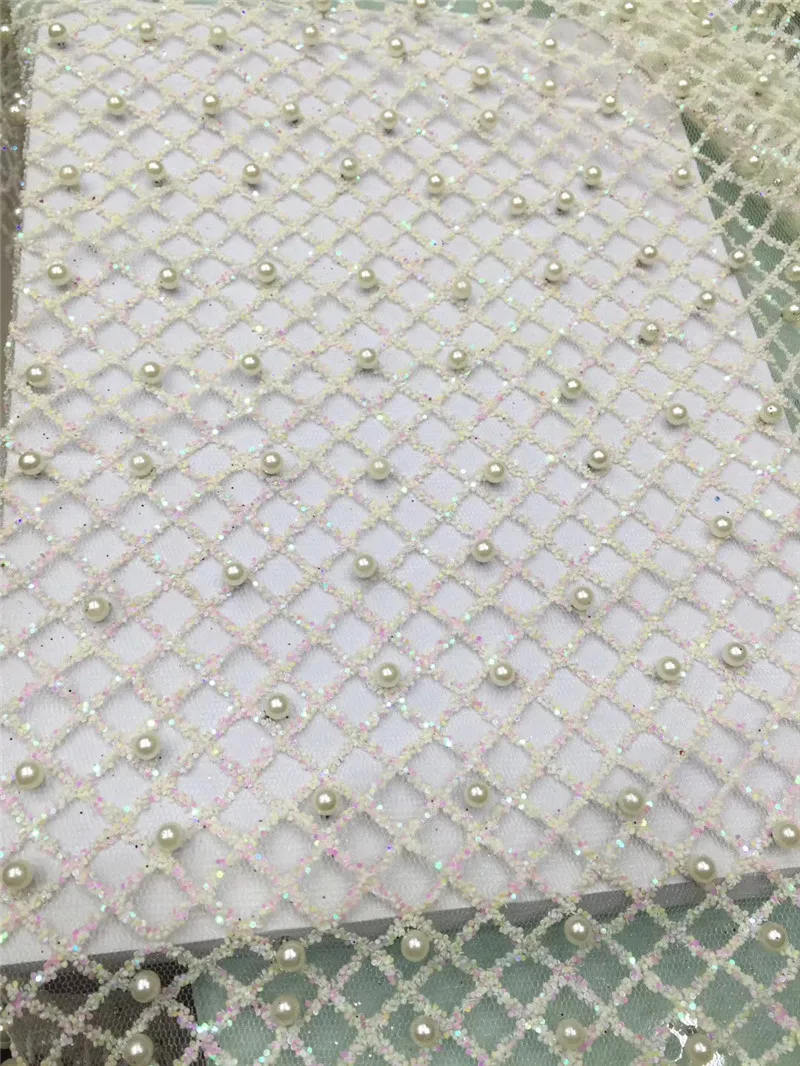 

high quality withe and silver french tulle mesh lace fabric for party special pattern african glued glitter fabric with beads