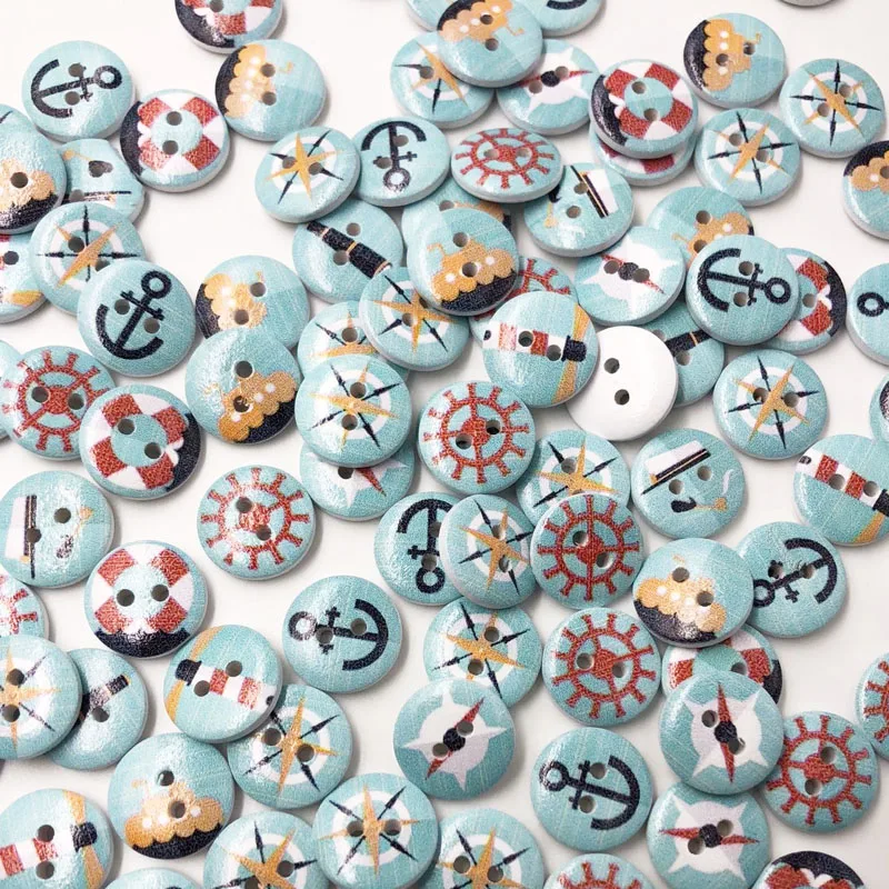 100pcs Mixed Sea Sailor Anchor Series Buttons Craft Scrapbooking DIY Sewing Decorative Children\'s Button Clothing WB613