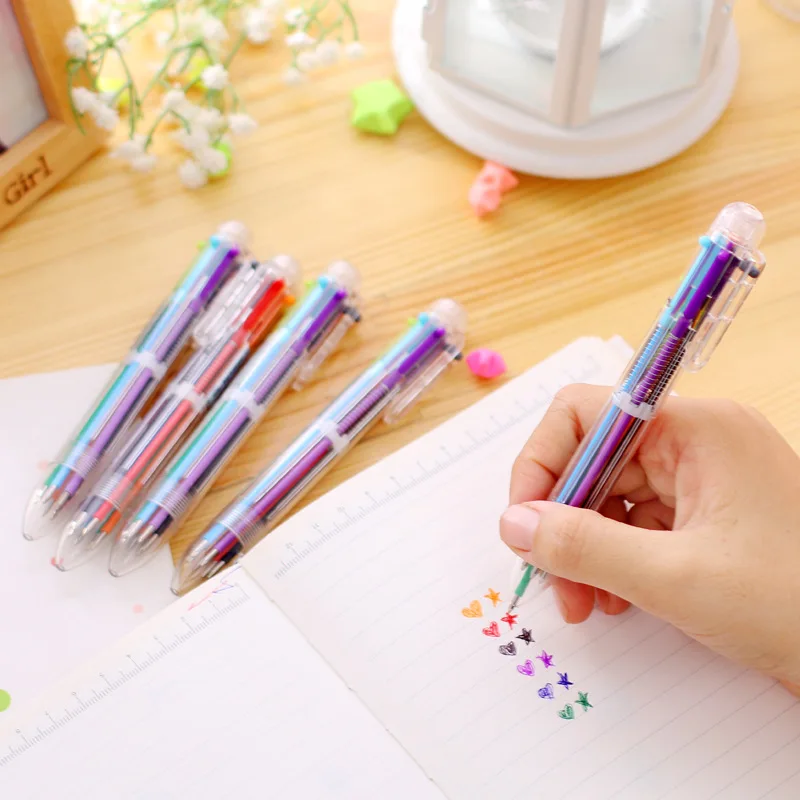 QSHOIC 50PCS/set Lovely Multi-color Ball-point Pen Stationery Multifunctional Press Ink Color or 6 In 1 Multi Colours Ball Pen