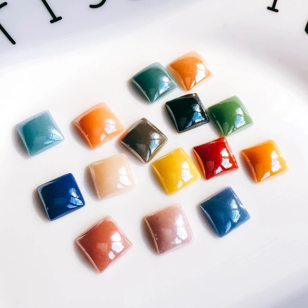 Mixed Colors Ceramics Porcelain Square Glass Cabochons 10mm Cameo Flat Back Cabochon Supplies for Jewelry Finding 80pcs