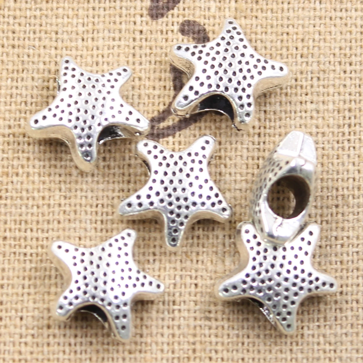 15pcs 13x7x12mm Starfish Star 4.5mm Big Hole Bead Charm Fits Antique Silver Color Charm Bracelets Wholesale DIY Making fit