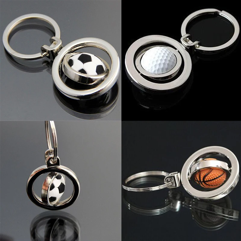 FREE DHL SHIPPING 50pcs/Lot New Hot Sale Spinning Football Basketball Golf Keychains Metal Swirling Soccer Keyrings for Gifts