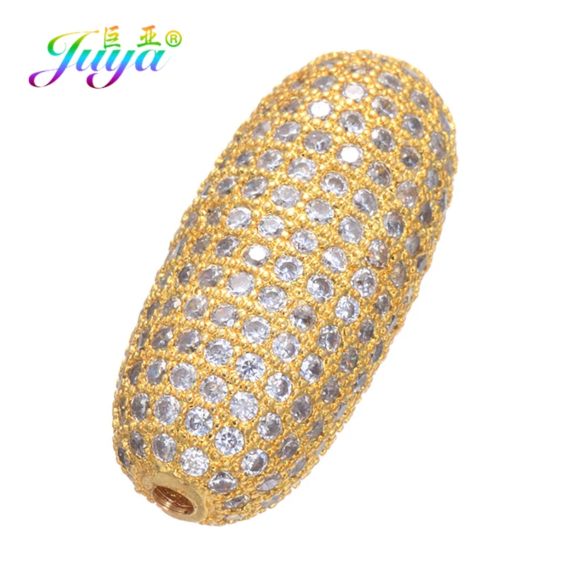 Juya DIY Jewelry Copper Beads Micro Pave Zircon Oval Charm Beads For Women Decoration Clothes Natural Stone Pearl Jewelry Making