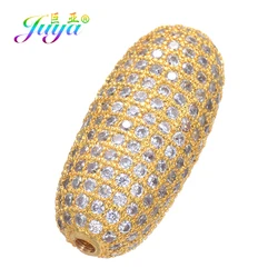 Juya DIY Jewelry Copper Beads Micro Pave Zircon Oval Charm Beads For Women Decoration Clothes Natural Stone Pearl Jewelry Making