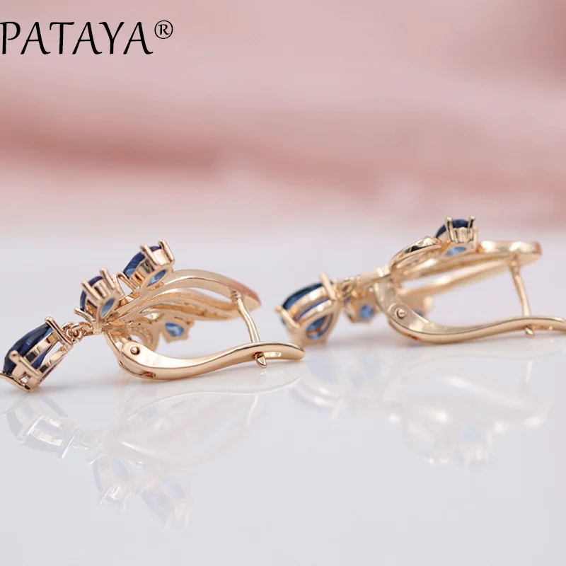 PATAYA New Arrivals Dark Blue Water Drop Natural Zircon Dangle Earrings Women 585 Rose Gold Color Wedding Trendy Jewelry 2 Color