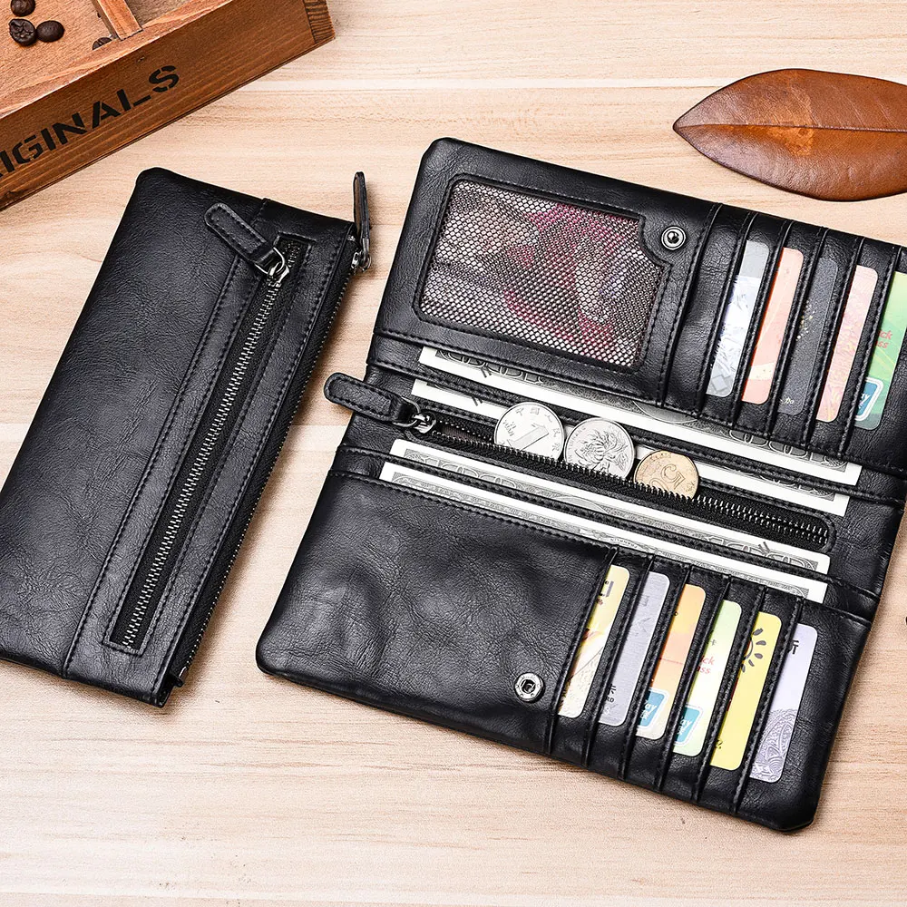 SOUTH GOOSE Men Long Wallet Classical PU Leather Clutch Wallets Male Business Money Purse ID Card Holder Large Travel Wallets