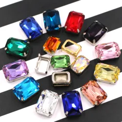 10x14mm 13x18mm K9 glass crystal Rectangular octagon Hollow base sew on rhinestones for clothing wedding decoration