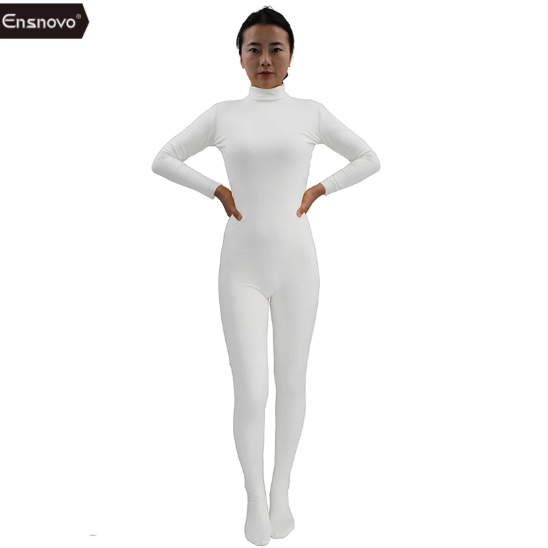 Ensnovo Body Suits for Women Long Sleeve Turtleneck Unitard Spandex Bodysuit Nylon Custom Skin Footed Costumes Full Body Tights