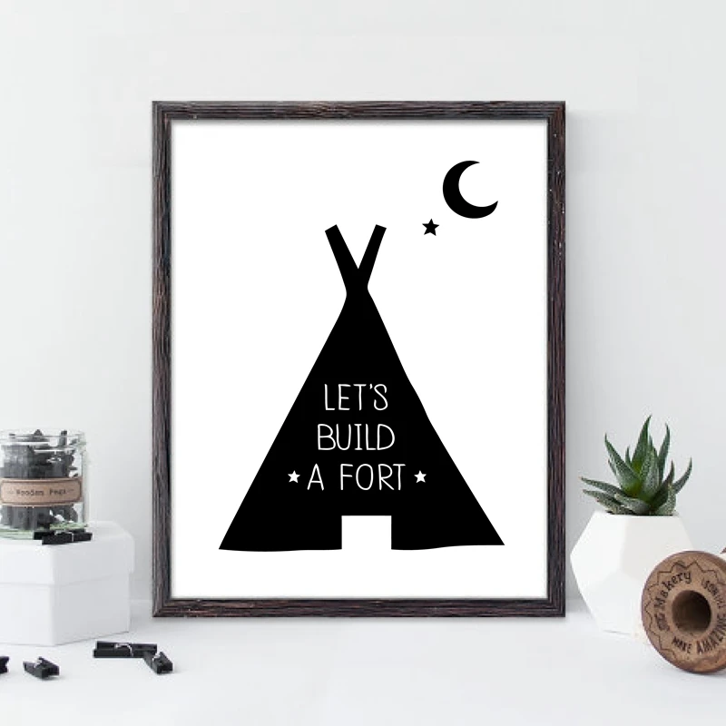 Let's build a fort Inspirational Quote Poster Prints Boys Bedroom Canvas Painting Wall Pictures Art Decor