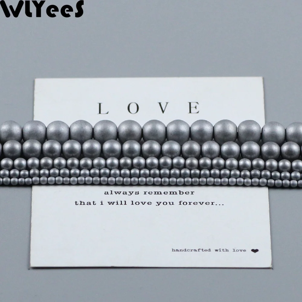 WLYeeS Polish Matte Hematite Beads Silver Plated Natural Stone 2 4 6 8 10mm Ball Loose Beads for DIY Jewelry Bracelet Making