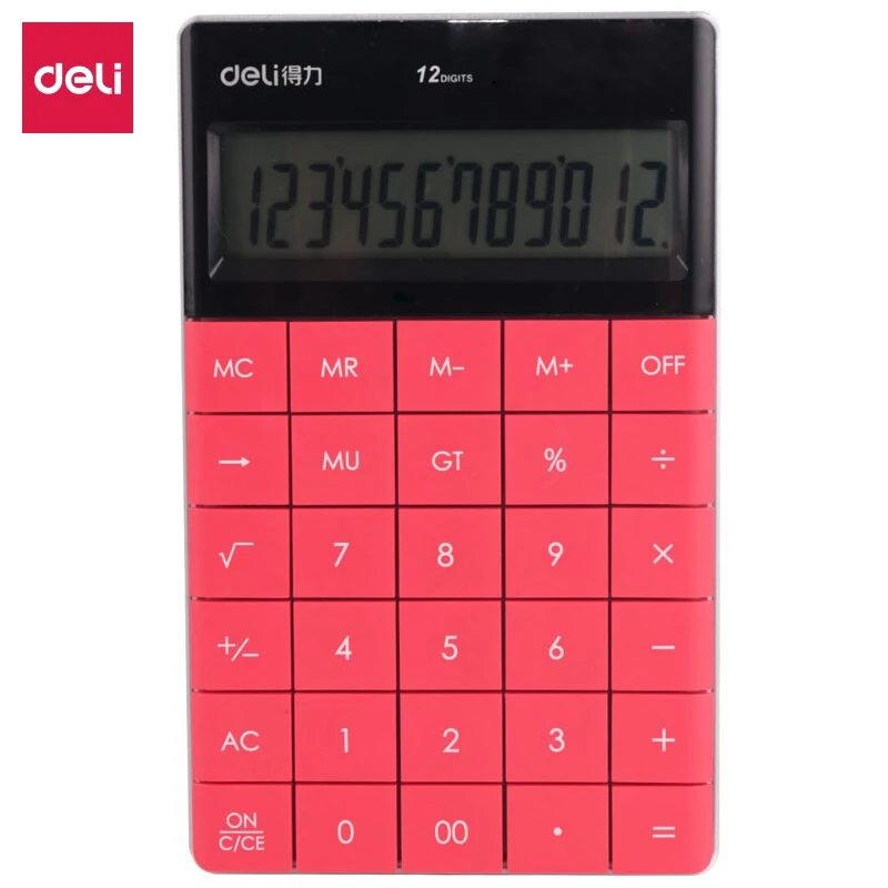 Deli 1589 Desktop Calculator Student Office Colorful 12-bits Large-button Multifunctional Dual Power Supply Electric Calculator