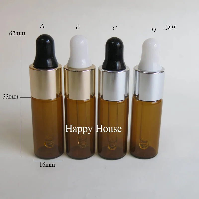 500pcs/lot 5ml Refillable Empty Amber Glass Dropper Bottle Essential Oil Brown Glass E-liquid Eye Drop Container