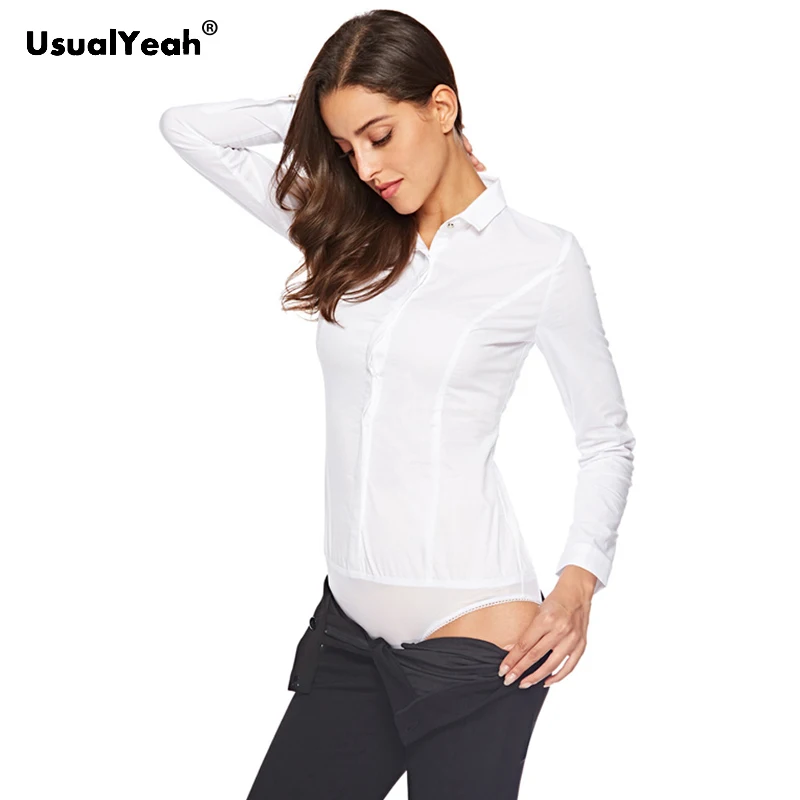 Formal Shirts Work Wear Long sleeve Cotton OL Body Blouse Shirt Button Turn-down Collar Blusas Chemise Blanche Femme White