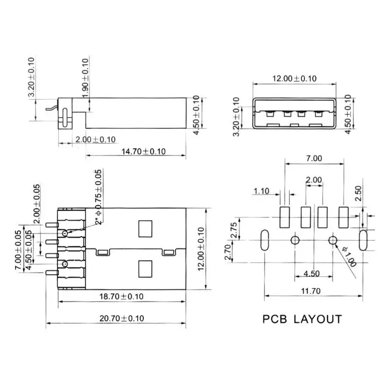 10Pcs USB 2.0 Male A Type 4Pins SMD 180 degree SMT Male USB Connectors Sink Plate Type Black