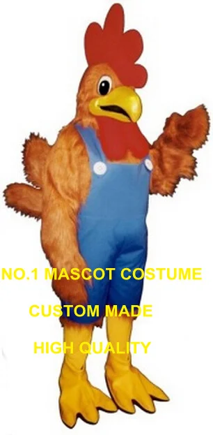 

red chicken mascot costume w/Overalls high quality adult size cartoon rooster chicken theme anime cosplay costumes carnival 2764