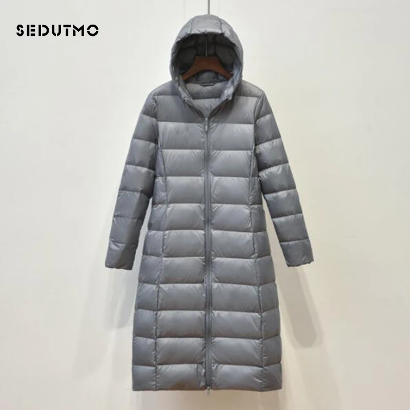 SEDUTMO Spring Long Duck Down Jackets Women Ultra Light Autumn Hooded Coat  Puffer Jacket Slim Black Parkas ED776